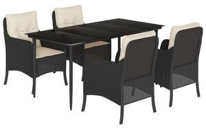 VidaXL 5 részes fekete polyrattan kerti étkezőgarnitúra párnákkal