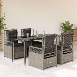 VidaXL 5részes világosszürke polyrattan kerti étkezőgarnitúra párnával