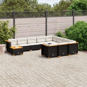 VidaXL Polyrattan Kerti Ülőgarnitúra - 11 részes - Fekete