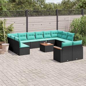 VidaXL 13 db fekete polyrattan kerti kanapégarnitúra párnákkal
