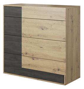 Komód 4S, artisan tölgy/fekete norvég fenyő, BAFRA