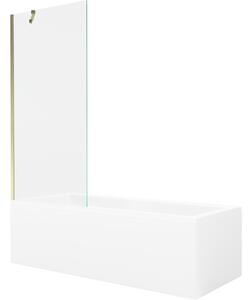 Mexen Cubik téglalap alakú kád 160 x 70 cm burkolattal és 1 paneles, 80 cm-es paravánnal, átlátszó, arany