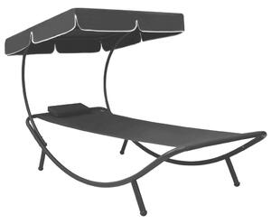 VidaXL Napozóágy - Napellenzővel - Fekete - 200cm