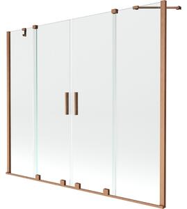 Mexen Velar Duo kétszárnyú, toló kádfal 200 x 150 cm, átlátszó, csiszolt réz - 896-200-000-02-65