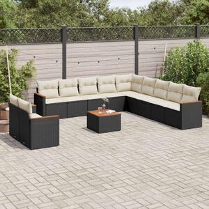VidaXL 12 részes fekete polyrattan kerti ülőgarnitúra párnákkal