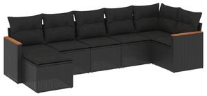 VidaXL 7 részes fekete polyrattan kerti ülőgarnitúra párnával