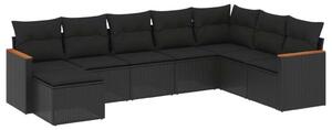 VidaXL 8 részes Kerti Ülőgarnitúra - Fekete Polyrattan