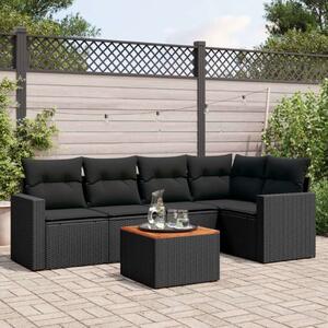 VidaXL 6 részes fekete polyrattan kerti ülőgarnitúra párnákkal