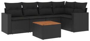VidaXL 6 részes fekete polyrattan kerti ülőgarnitúra párnákkal