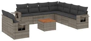 Polyrattan Kerti Ülőgarnitúra - 10 részes - Szürke