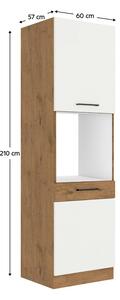 Magas szekrény beépített sütőnek, lancelot tölgy/ fehér extra magas fényű HG, VEGA 60 DP-210 2F