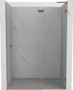Mexen Lunar L, Jobbra nyíló zuhanyajtó 130 cm, 8 mm-es átlátszó üveg, matt réz profil, 834L-130-000-65-00-P