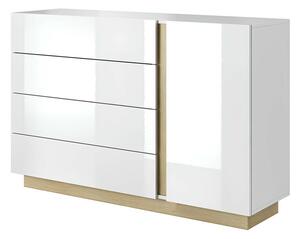 Komód D4S, fehér/grandson tölgy/fehér magas fényű, CITY