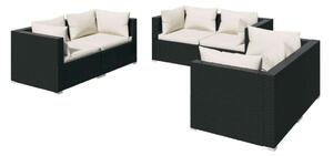 Polyrattan Kerti Ülőgarnitúra - 6 részes - Fekete