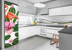 Hűtő matrica Flamingók és virágok