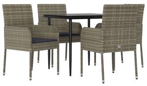 Polyrattan Kerti Étkezőgarnitúra - 5 részes - Fekete-Szürke