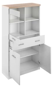 Vitrines szekrény 2D1W1S/80, fehér/tölgy sonoma, TOPTY TYP 02