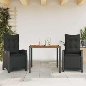 VidaXL Polyrattan Kerti Étkezőgarnitúra - 3 részes - Fekete