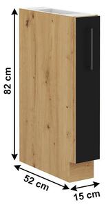 Alsó szekrény fém kosárral, matt fekete/artisan tölgy, MONRO 15 D CARGO