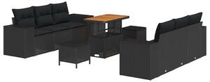 VidaXL Kerti Kanapé Szett párnával tárolóval 9 pcs Fekete Poly Rattan