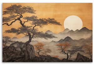 Gario Vászonkép Japán hegyi táj és a fák Méret: 60 x 40 cm