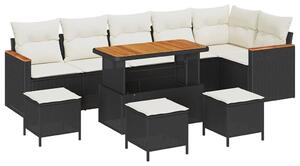 VidaXL Kerti Kanapé Szett párnával 10 pcs Fekete Poli rattan