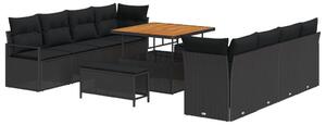 11 Darabos Kert Kanapé Szett Párnákkal Fekete Poly Rattan Eukaliptusz, 2-Fős Kert Kanapé Párnákkal Fekete Poly Rattan, 3 Darabos Kert Étkező Szett Párnákkal Fekete Poly Rattan Eukaliptusz