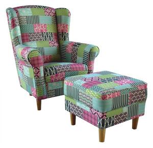 Füles fotel puffal, szövet patchwork M1, ASTRID
