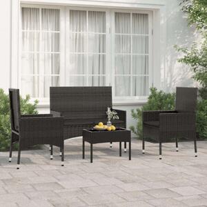 VidaXL Kerti Ülőgarnitúra - 4 részes - Fekete Polyrattan