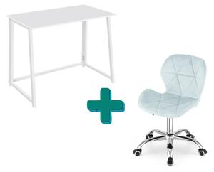 Dolgozószobai szett – összecsukható íróasztal ZARIMO 80×40 cm, fehér + irodai szék AVOLA VELVET világoskék