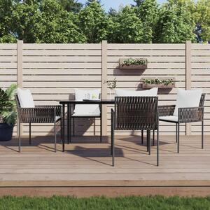 VidaXL 5-részes polyrattan és acél kerti étkezőgarnitúra párnával