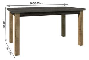 Étkezőasztal, nyitható, tölgy lefkas sötét/smooth szürke, 160-203x90 cm, MONTANA STW