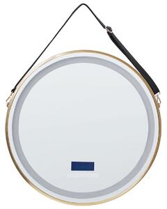 LED fürdőszobai tükör DAROIS 60 cm 60 cm Beépített Bluetooth Hangszóróval Arany