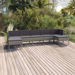 VidaXL 7 részes szürke polyrattan kerti ülőgarnitúra párnákkal