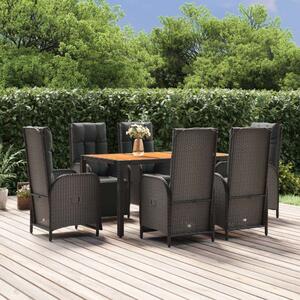 VidaXL 7 részes fekete polyrattan kerti étkezőgarnitúra párnával