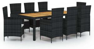VidaXL Kültéri Étkezőszett - 9 részes - Fekete Polyrattan