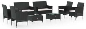 Polyrattan Kerti Ülőgarnitúra - 8 részes - Fekete