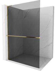 Mexen Kioto+ L, Walk-In zuhany paraván polccal és akasztóval 70 x 200 cm, 8 mm szürke üveg, arany fényes profil, 800-070-123-50-40