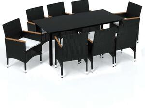VidaXL - 9 részes Kerti Étkezőgarnitúra - Polyrattan - Fekete