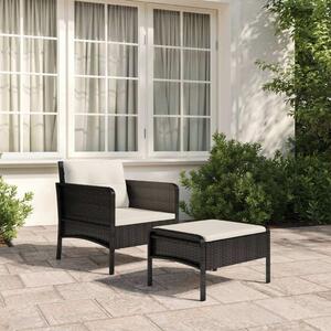 VidaXL Polyrattan Kerti Fotel Lábtartóval - Fekete
