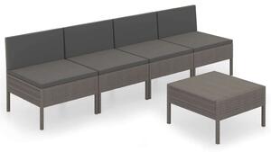 Polyrattan Kerti Ülőgarnitúra - 5 részes - Szürke