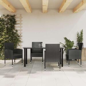 Polyrattan Kerti Étkezőgarnitúra - 5 részes - Fekete
