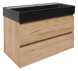 Fürdőszobaszekrény 2 fiókos mosdókagylóval SAT B-Way 99x50x45 cm matt tölgy BWAY2100OAKU2BB
