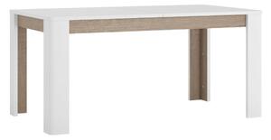 Széthúzható étkezőasztal, fehér extra magasfényű HG/sonoma tölgy sötét trufla, 160-200x90 cm, LYNATET TYP 75