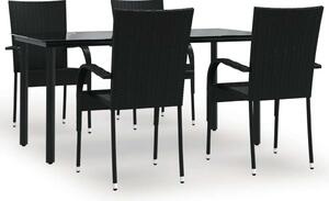 Polyrattan Kerti Étkezőgarnitúra - 5 részes - Fekete