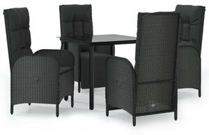 5 részes fekete polyrattan kerti étkezőgarnitúra párnákkal