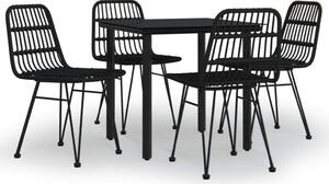5 részes fekete polyrattan kerti étkezőgarnitúra