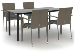 Polyrattan Kerti Étkezőgarnitúra - 5 részes - Fekete-Szürke