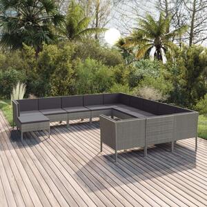 VidaXL Polyrattan Kerti Ülőgarnitúra - 12 részes - Szürke