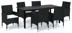VidaXL Kerti Étkezőgarnitúra - 7 részes - Fekete Polyrattan